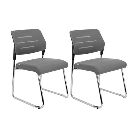 Set van 2 FOSTER Bezoekersstoelen, Stevig en Comfortabel, Ademend Gaas, Grijs