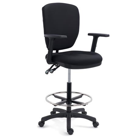Werkstoel TRADE, Verstelbare Rugleuning en Voetsteun, Zithoogte 67,5 - 92,5 cm, Stof, Zwart