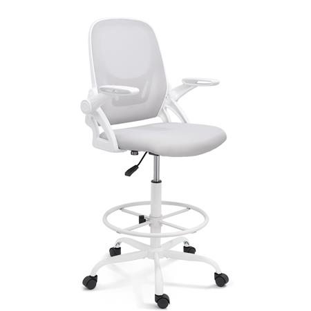 Werkstoel GEAR, Opklapbare Armleuningen, Verstelbare Voetsteun, Wit Frame, Grijs