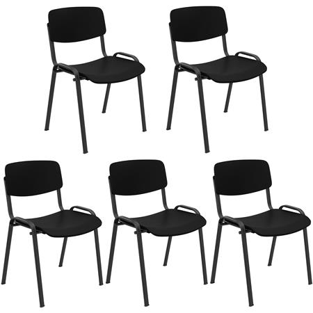 Set van 5 MILKY Bezoekersstoelen, Elegant en Veelzijdig, Stapelbaar, Zwarte Poten, Zwart