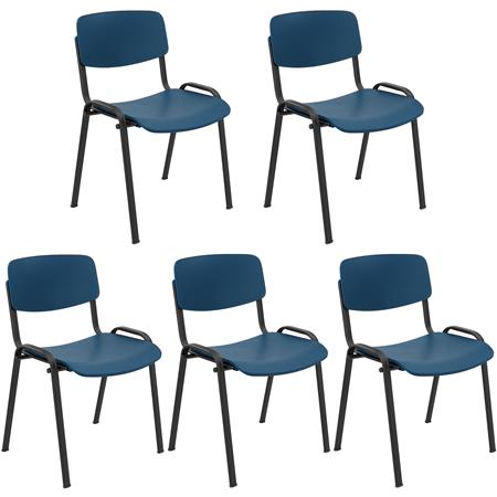 Set van 5 MILKY Bezoekersstoelen, Elegant en Veelzijdig, Stapelbaar, Zwarte Poten, Blauw