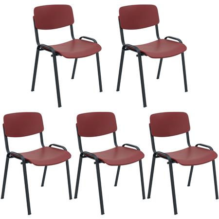 Set van 5 MILKY Bezoekersstoelen, Elegant en Veelzijdig, Stapelbaar, Zwarte Poten, Aubergine