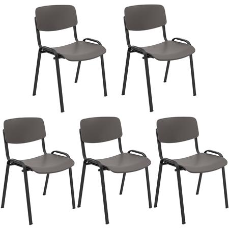 Set van 5 MILKY Bezoekersstoelen, Elegant en Veelzijdig, Stapelbaar, Zwarte Poten, Grijs