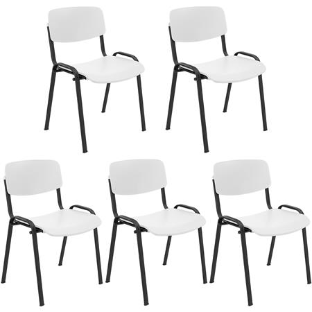 Set van 5 MILKY Bezoekersstoelen, Elegant en Veelzijdig, Stapelbaar, Zwarte Poten, Wit