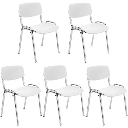 Set van 5 MILKY Bezoekersstoelen, Elegant en Veelzijdig, Stapelbaar, Chromen Poten, Wit