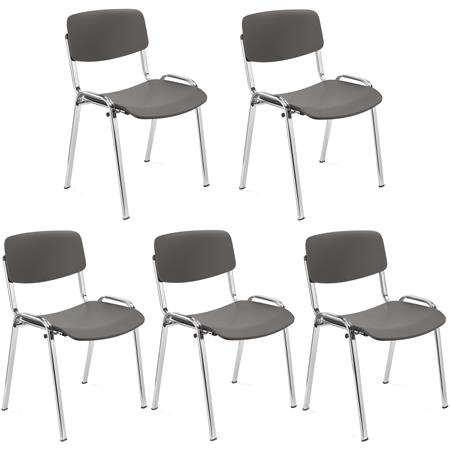 Set van 5 MILKY Bezoekersstoelen, Elegant en Veelzijdig, Stapelbaar, Chromen Poten, Grijs