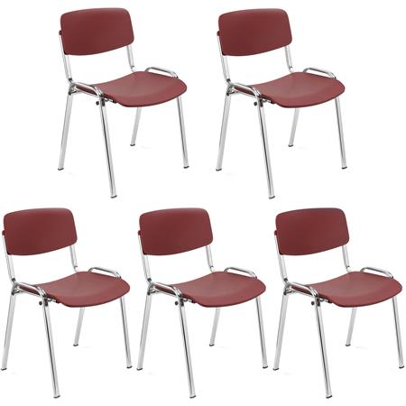 Set van 5 MILKY Bezoekersstoelen, Elegant en Veelzijdig, Stapelbaar, Chromen Poten, Aubergine