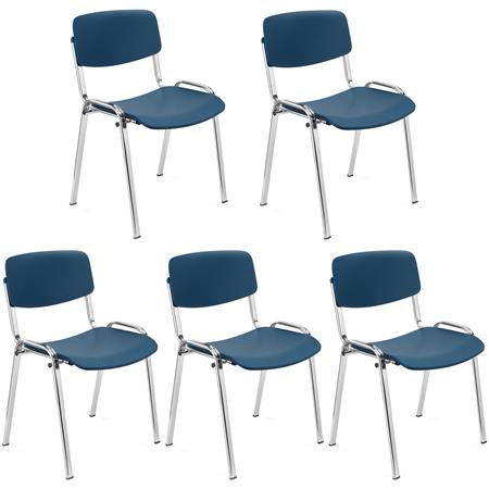 Set van 5 MILKY Bezoekersstoelen, Elegant en Veelzijdig, Stapelbaar, Chromen Poten, Blauw