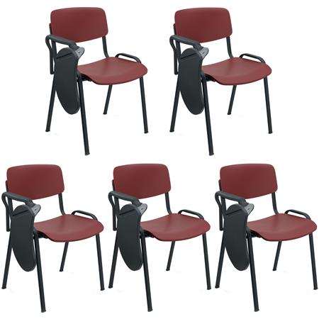 Set van 5 MILKY Bezoekersstoelen MET TABLET, Elegant en Veelzijdig, Stapelbaar, Zwarte Poten, Aubergine