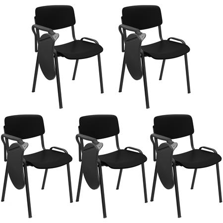 Set van 5 MILKY Bezoekersstoelen MET TABLET, Elegant en Veelzijdig, Stapelbaar, Zwarte Poten, Zwart