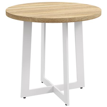  TACXA Ronde Vergadertafel met Stalen Onderstel, Ø80x75 cm, Blad van Eikenhout