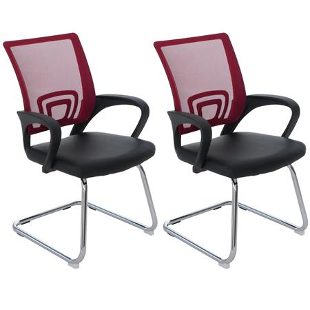Set van 2 Ergonomische Vergaderstoelen SEOUL NET, Zeer Comfortabel, Lederen en Mesh Bekleding, Kleur Rood