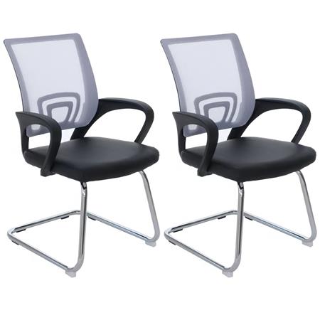 Set van 2 Ergonomische Vergaderstoelen SEOUL NET, Zeer Comfortabel, Lederen en Mesh Bekleding, Kleur Wit