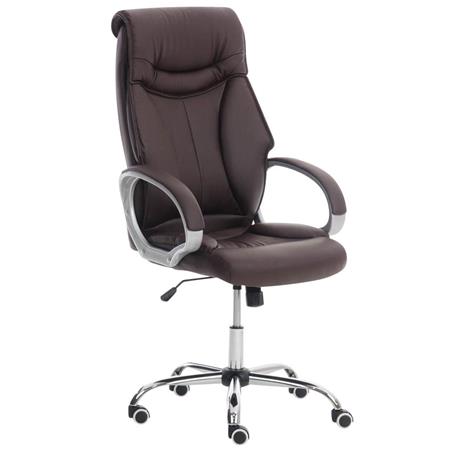 Bureaustoel KIMI, Grote Ergonomische Rugleuning met Dubbele Vulling, in Bruin Leder