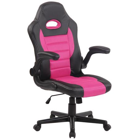 Gaming Bureaustoel LOTUS, Inklapbare armleuningen, Bekleed met leder en ademende stof in de kleur Roze