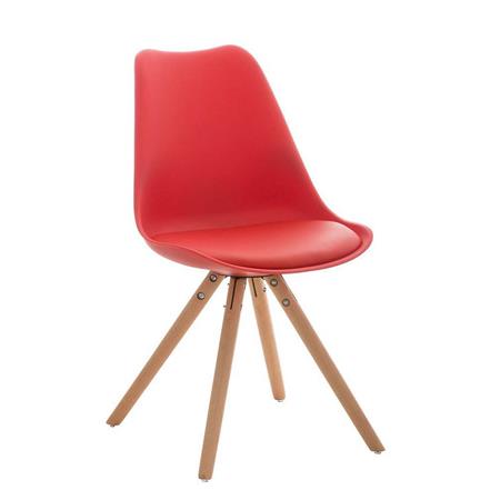 Design Vergaderstoel ALMA Zeer Exclusief, Frame in Natuurlijk Hout en Rood Leder