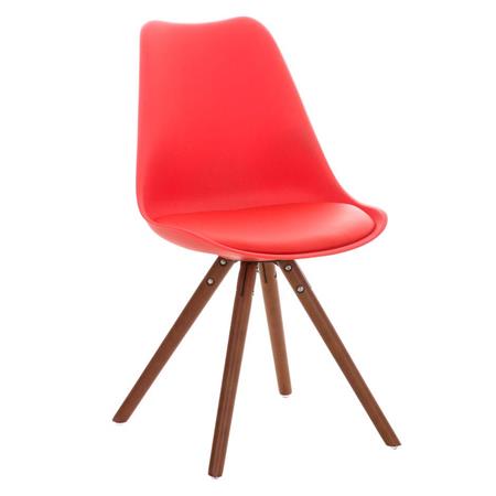 Design Vergaderstoel ALMA Walnoot, Heel Exclusief, Structuur in Walnoothout en Rood Leder
