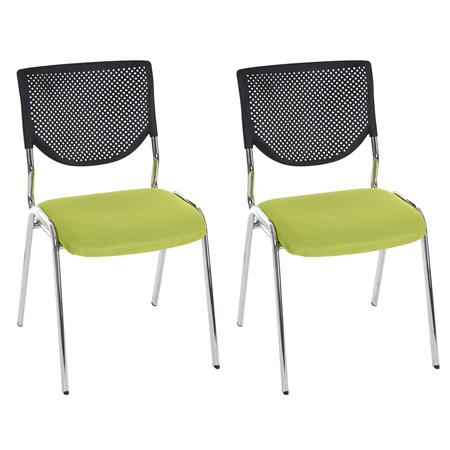 Set van 2 Vergaderstoelen NAPOLI, Veelzijdig en Comfortabel, Metalen Frame, Groene Bekleding en Verchroomde Poten