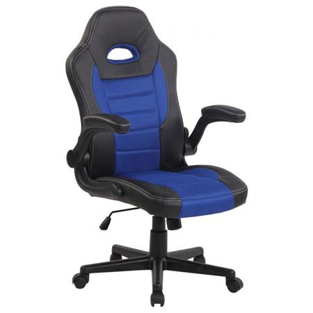 Gaming Bureaustoel LOTUS, Inklapbare armleuningen, Bekleed met leder en ademende stof in de kleur Blauw