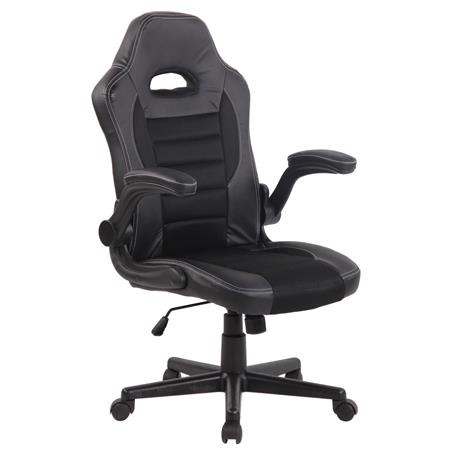 Gaming Bureaustoel LOTUS, Inklapbare armleuningen, Bekleed met leder en ademende stof in de kleur Zwart