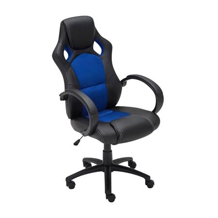 Gamingstoel MONTMELO, Spectaculair Sportief Ontwerp, in Leder en Stof, Kleur Zwart en Blauw