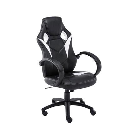 Gamingstoel JARAMA, Comfortabel en Sportief Ontwerp, in Stof en Leder, Kleur Zwart/WIt