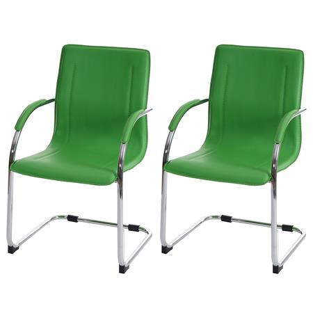 Set van 2 Vergaderstoelen ZEUS, Metalen frame, Exclusief ontwerp en bekleed met Groen Leder