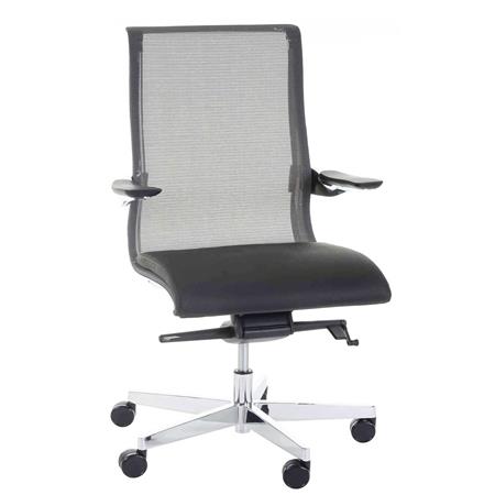 Bureaustoel YANG 10, Elegant Design en Excellente Kwaliteit, Bekleed met Mesh en Echt Leder, Zwart