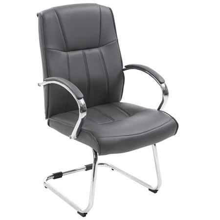 Vergaderstoel BORAU met Metalen Frame, Armleuningen, Bekleed met Grijs Leder