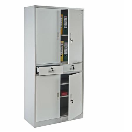 Metalen Archiefkast EDITH, 4 Draaideuren en 2 Lades, 180x85x40 cm,  in Staal, Kleur Beige