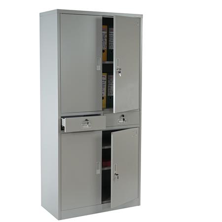 Metalen Archiefkast EDITH, 4 Draaideuren en 2 Lades, 180x85x40 cm,  in Staal, Kleur Grijs