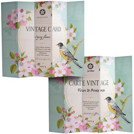 Scheidingswand 5 panelen VINTAGE VOGELS, 180x200x2,5cm, Houten Structuur