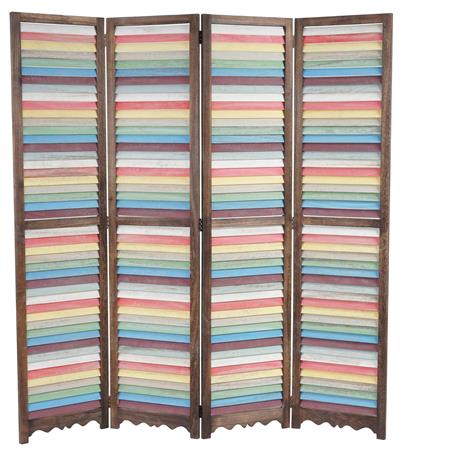 Scheidingswand met 4 panelen GERD, 170x160x2cm, Bruine Houten Structuur en Kleurrijk Motief