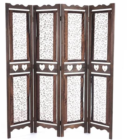 Scheidingswand 4 panelen HADAR, 170x160x2cm, Bruine houtstructuur met stoffen bekleding