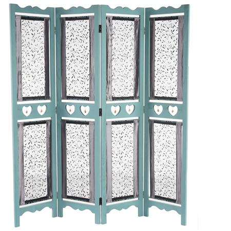 Scheidingswand 4 panelen HADAR, 170x160x2cm, Groene houtstructuur met stoffen bekleding