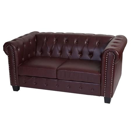 2-zitsbank CHESTER Klassiek en Elegant Design, Leder, Vierkante poten, Bordeaux kleur
