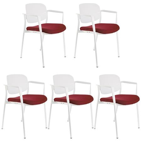 Set van 5 Vergaderstoelen ERIC, Comfortabel en Praktisch, Stapelbaar, Kleur Bordeaux