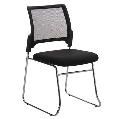 Vergaderstoel CRANTON, Stapelbaar, Metalen Frame, Stof en Ademende Mesh Bekleding, Zwart