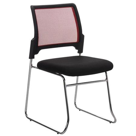 Vergaderstoel CRANTON, Stapelbaar, Metalen Frame, Stof en Ademende Mesh Bekleding, Rood