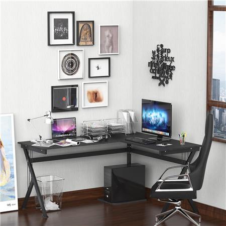 Computertafel ALASKA, Afmetingen 155x130x76cm, Metalen Structuur, in Hout kleur Zwart