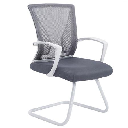 Vergaderstoel CUBA WHITE V,  Metalen Onderstel, van Ademend Mesh in de Kleur Grijs