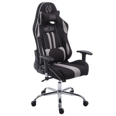 Gamingstoel LOGAN, Kantelbare Rugleuning, Inclusief Kussens, Metalen Onderstel, Stoffen Bekleding in Zwart/Grijs