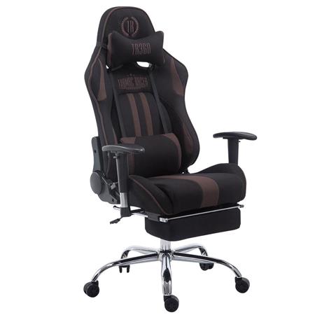 Gamingstoel LOGAN, met voetsteun, Kantelbare Rugleuning, Inclusief Kussens, Metalen Onderstel, Stoffen Bekleding in Zwart/Bruin