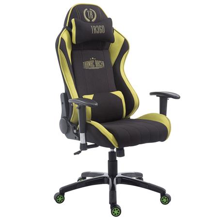 Gamingstoel TURBO STOF, Verstelbare Rugleuning, Lumbaal- en Cervicaalkussen, in Zwart/Groen