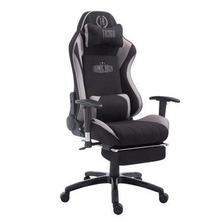 Gamingstoel TURBO STOF, met Voetsteun, Verstelbare Rugleuning, Lumbaal- en Cervicaalkussen, in Zwart/Grijs