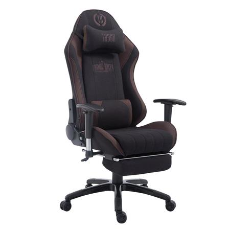 Gamingstoel TURBO STOF, met Voetsteun, Verstelbare Rugleuning, Lumbaal- en Cervicaalkussen, in Zwart/Bruin