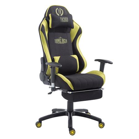 Gamingstoel TURBO STOF, met Voetsteun, Verstelbare Rugleuning, Lumbaal- en Cervicaalkussen, in Zwart/Groen