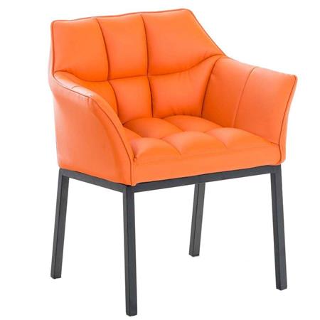 Bezoekersstoel OCTAVIUS, Zwarte Metalen Frame, Dikke Vulling, in Oranje Leder