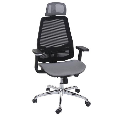 Ergonomische Bureaustoel BREND, Lendensteun, Gebruik 8h, Ademende Mesh, Grijs en Zwart