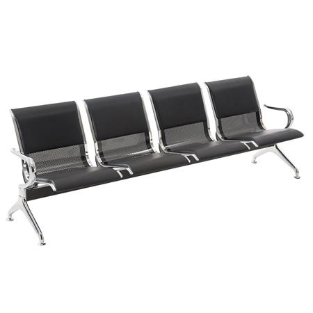 4-Zits Wachtkamerbank AUREA, Metalen Structuur, Zwart Metalen Zitting, Zwart Leder